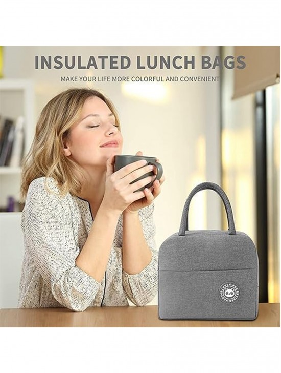 Solid Color Insulated Lunch Bag with Zip Closure and Outside Pocket.